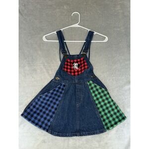 Vintage Disney Store 3T‎ Denim Overall 101 Dalmatians Dress Plaid Red Green